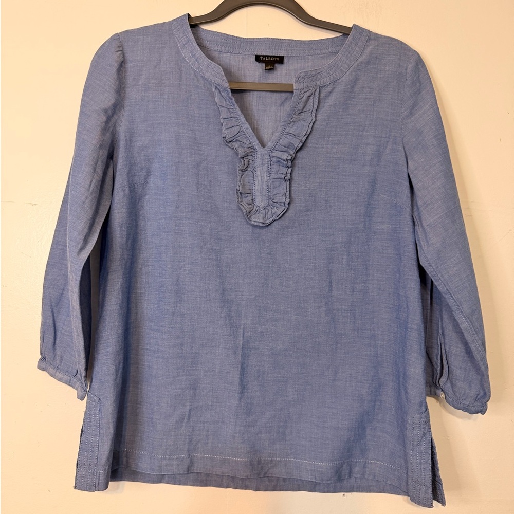 Talbots Light Blue Ruffle Blouse